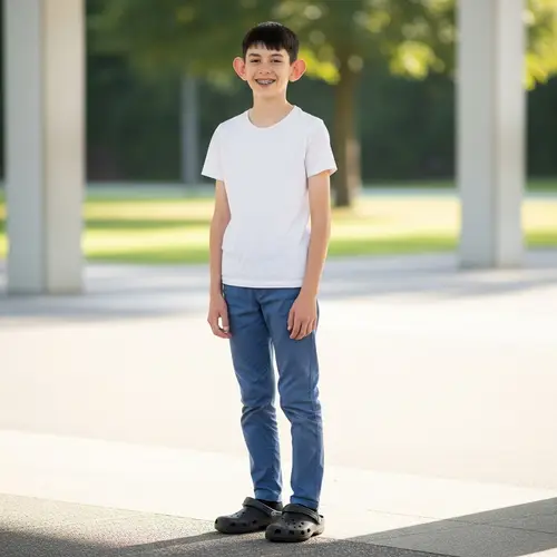 13-Year-Old Caucasian Boy with Braces and Big Ears
