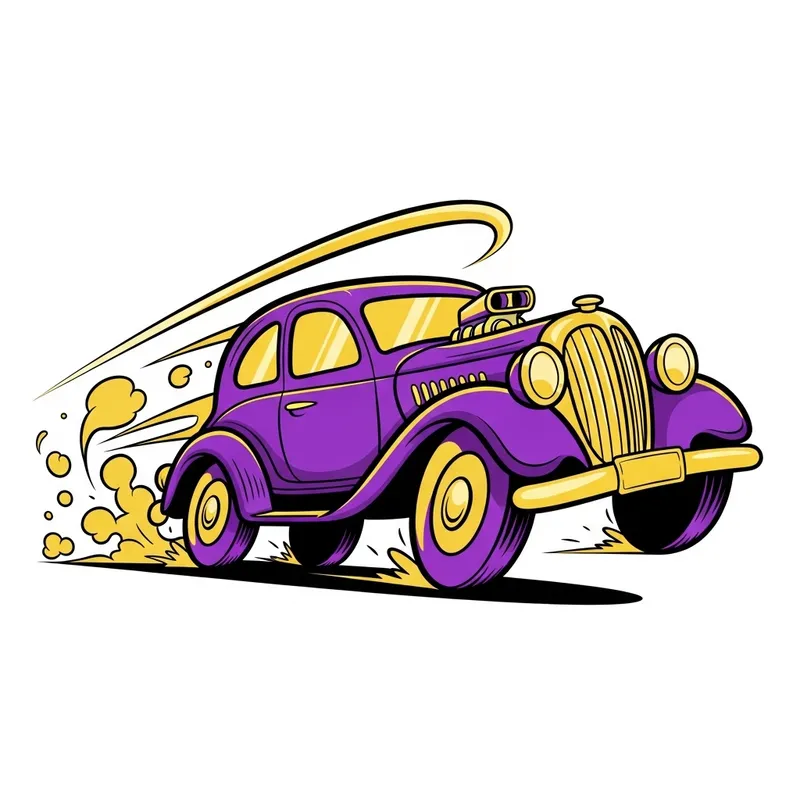 Rubber Hose Animation of Speeding Car in Purple & Gold Colors