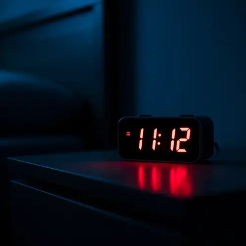 11:12 Digital Clock in Dark Room - Blue, Dark, Reds
