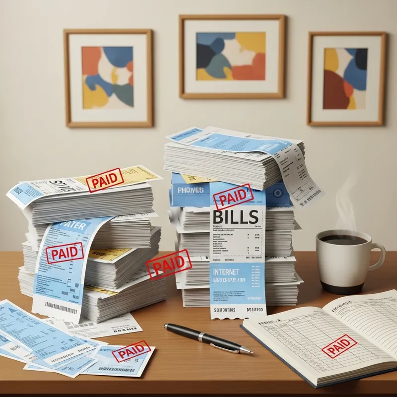 Efficient Bills Organization: Paid Ledger on Desk