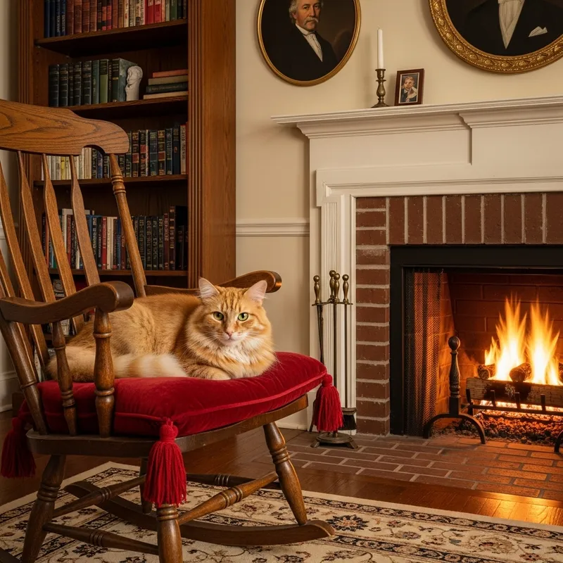 Orange Tabby Cat on Velvet Cushion