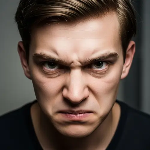 Intense Facial Expression of a Young Caucasian Man