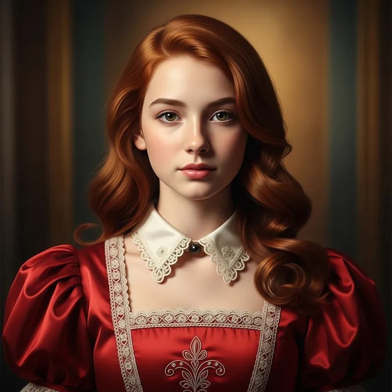 Opulent Red-Haired Girl in Historical Style Dress