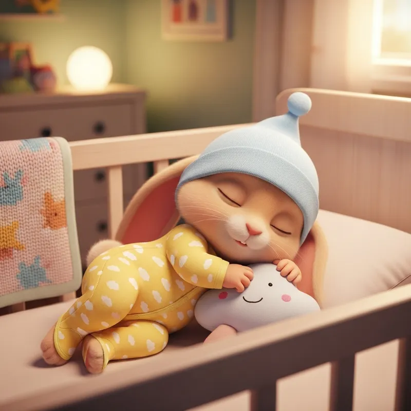 Cute Newborn Bunny Sleeping in Crib