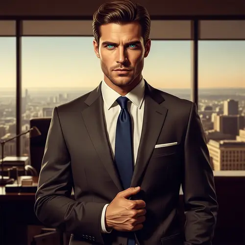 Suave Caucasian Man in Impeccable Suit with Aqua Blue Eyes