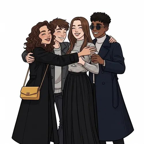 Vintage Animated Poster with Charming Characters Embracing Each Other