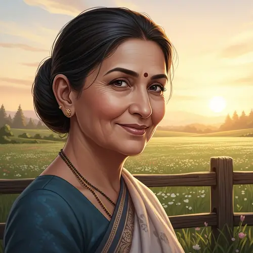 Mature South Asian Woman in Traditional Attire | Serene Countryside Portrait