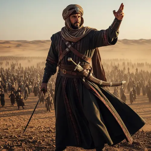 Middle Eastern Military Commander in Traditional Arab Warrior Attire