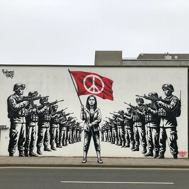 Street Art Mural of Peace and Defiance