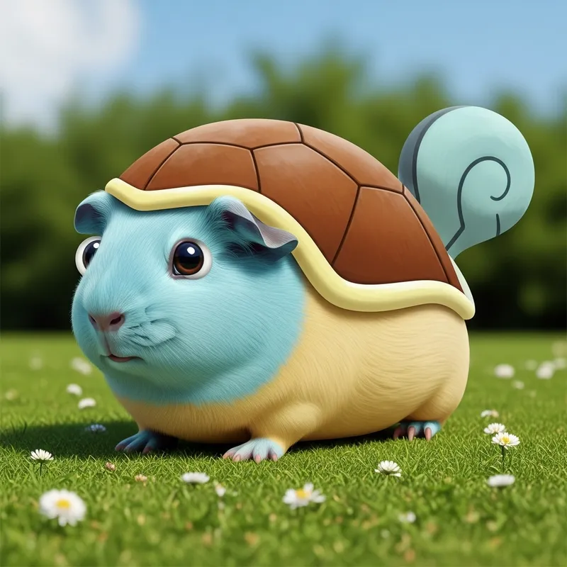 Guinea Pig Transformed into Squirtle - Cute Pet Art