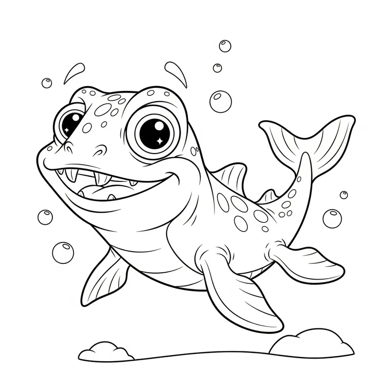 Adorable Mosasaur Coloring Page - Black and White Fun