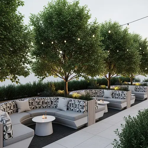 Modern Terrace with Semi-Circular Sofas | Restaurant Outdoor Planning