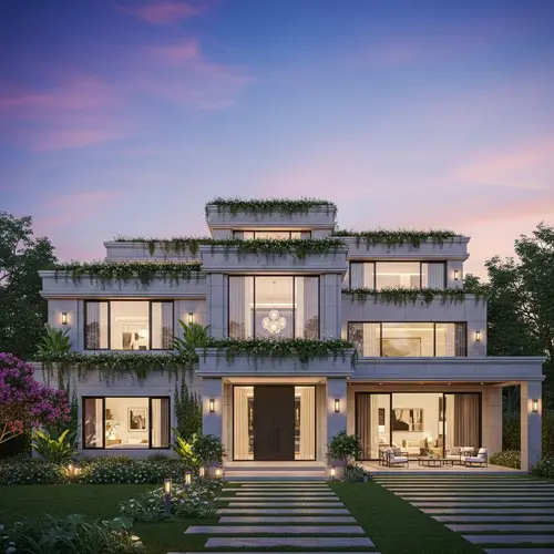 Modern Architecture Residential Oasis at Sunset