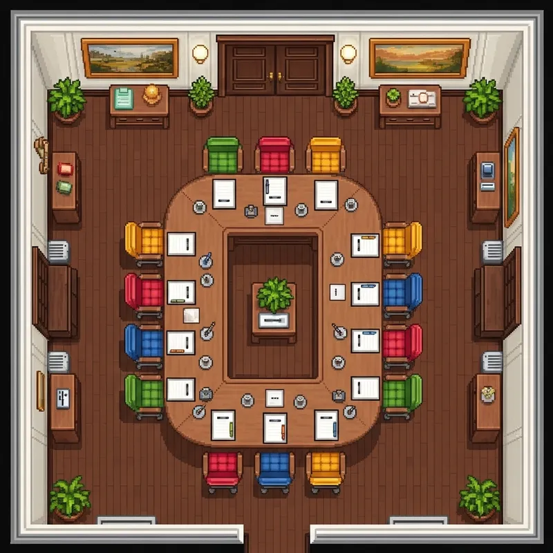 Top View Pixel Art Conference Room Design