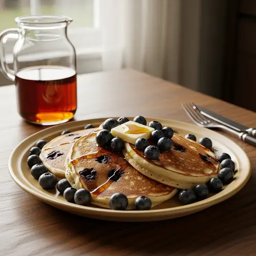 Delicious Golden Pancakes with Fresh Blueberries