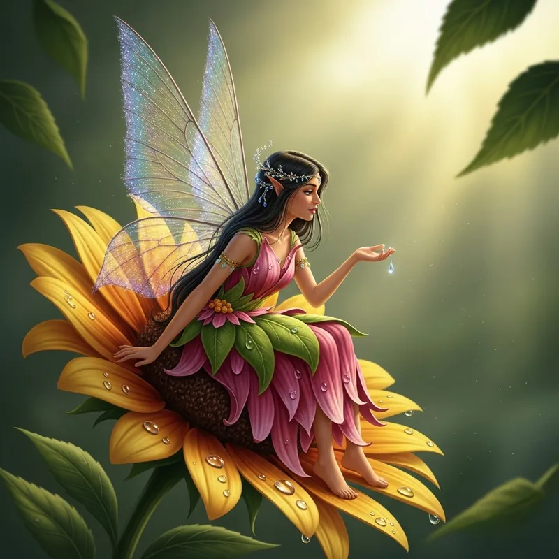 Magical Fairy on Blooming Flower - Enchanting Scene in Fairyland