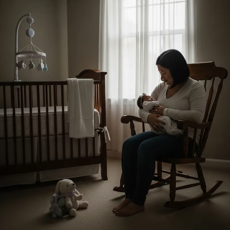 Cradling my Newborn Daughter in Serene Nightlight Nursery