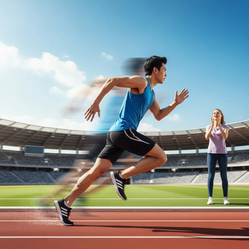 Vivid Slow Motion Scene: Blurred Outlines of Asian Athlete Running Vivid Slow Motion Scene: Blurred Outlines of Asian Athlete Running