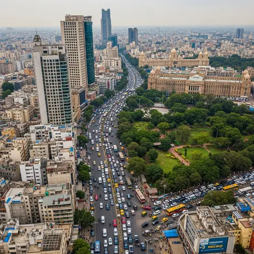 Bustling Cityscape in Northern India | Skyscrapers, Roads & Greenery