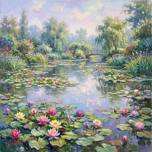 Vibrant Water Lilies: Impressionist Landscape Art