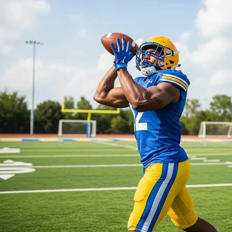 Athletic Black Male Football Player in Blue and Gold Gear