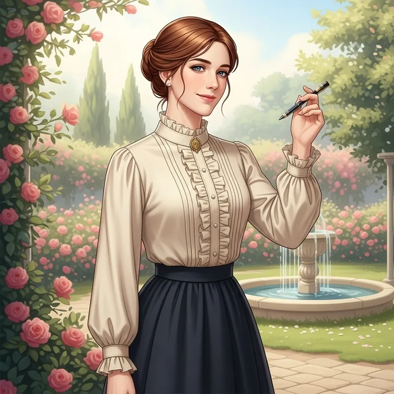 Stylish Caucasian Woman in Cream Clothing | Garden Background Stylish Caucasian Woman in Cream Clothing | Garden Background