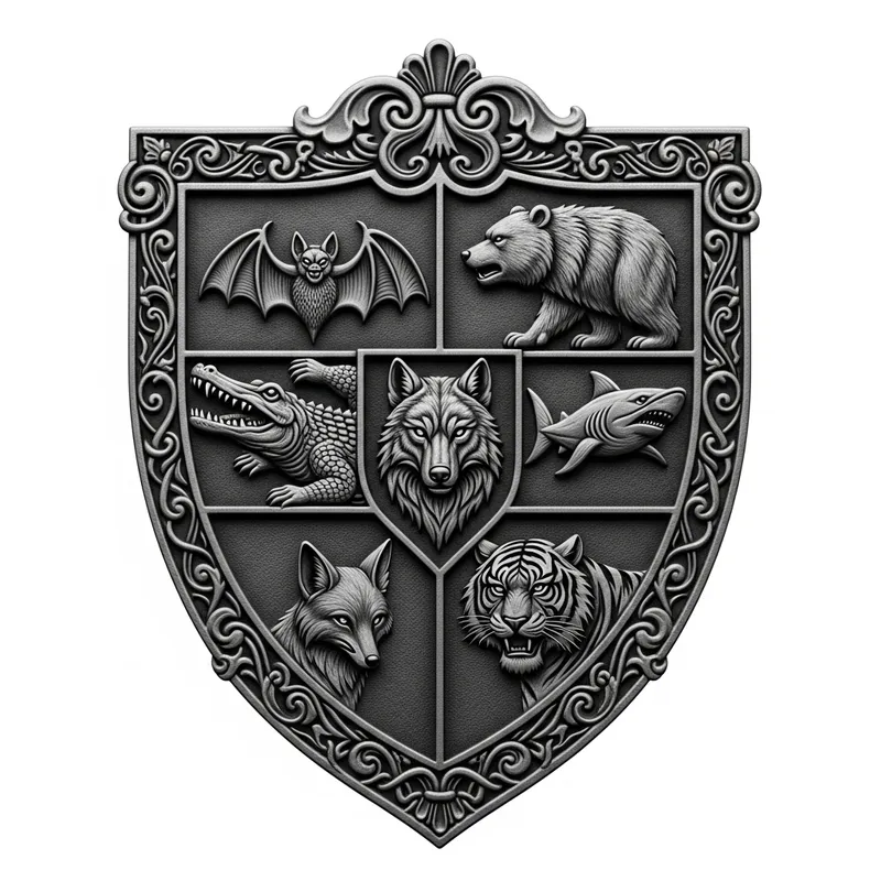Intricately Designed Iron Family Crest: Unique Animal Symbols of Strength and Unity