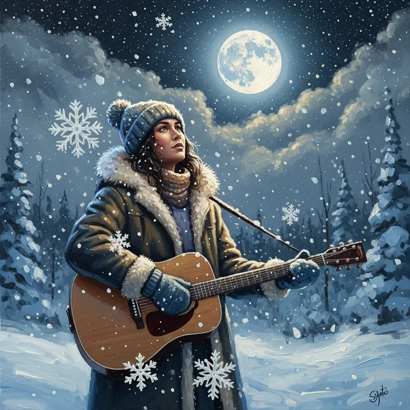 Snowy Serenade Under the Moonlight | Guitarist's Reflection