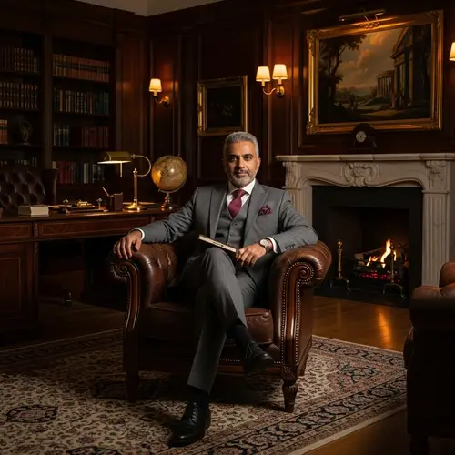 Male South Asian Psychologist in Tailored Suit | Luxury Office Decor