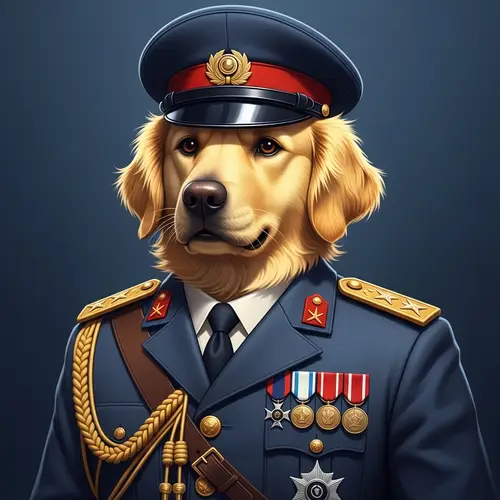 Anthropomorphic Furry Golden Retriever Military Portrait