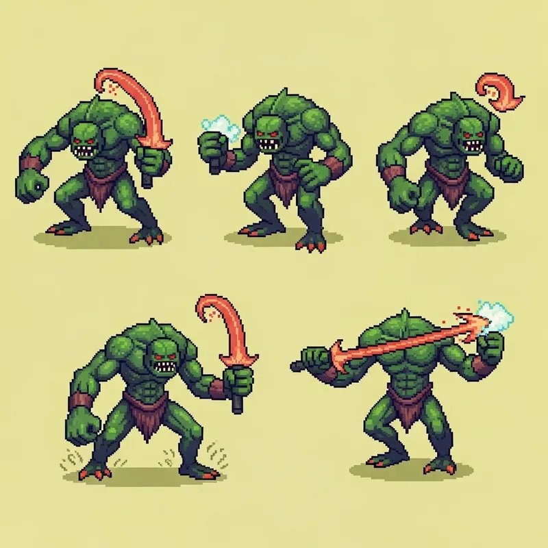 Pixel Art Swamp Monster Attack Animation | 5-Frame Sprite Sheet Pixel Art Swamp Monster Attack Animation | 5-Frame Sprite Sheet