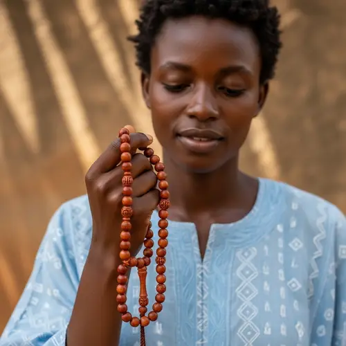 West African Individual Holding Prayer Beads