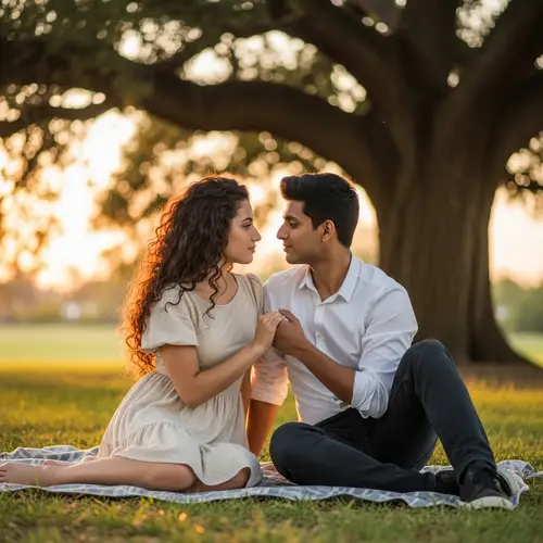 Romantic Scene of Love: Hispanic Woman & South Asian Man