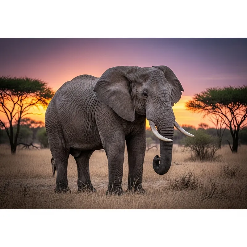 Majestic Elephant in African Savanna at Sunset