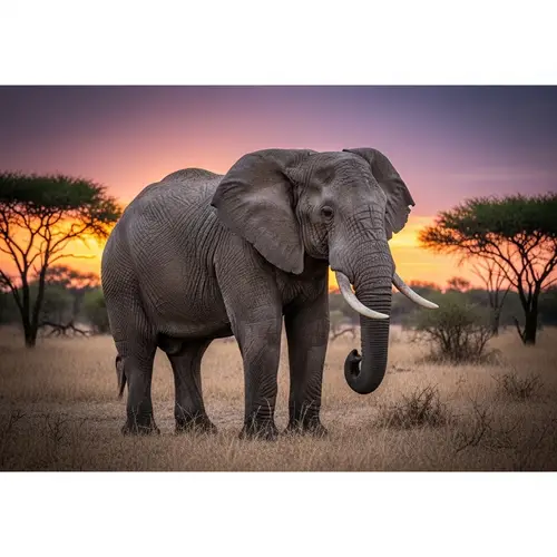 Majestic African Elephant in Savanna at Sunset