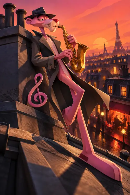 Stylized Pink Panther 3D Cubist Illustration Poster