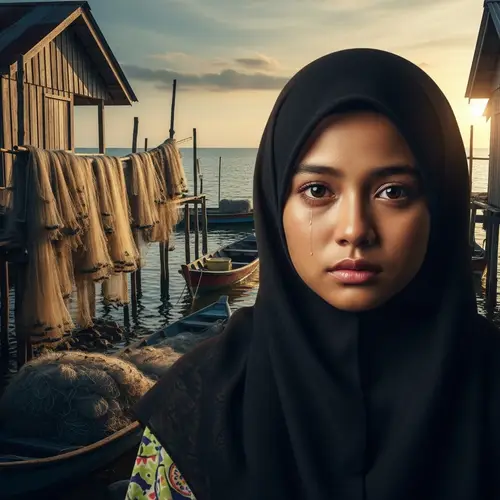 Beautiful Malay Girl in Fisherman Village - Sad Expression