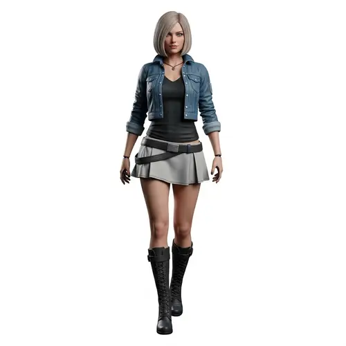 Futuristic Female Android in Denim Jacket & Miniskirt