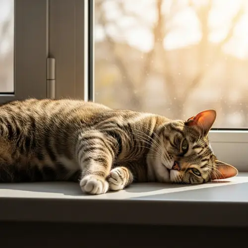 Cat Resting on Warm Windowsill - Cozy and Peaceful Scene