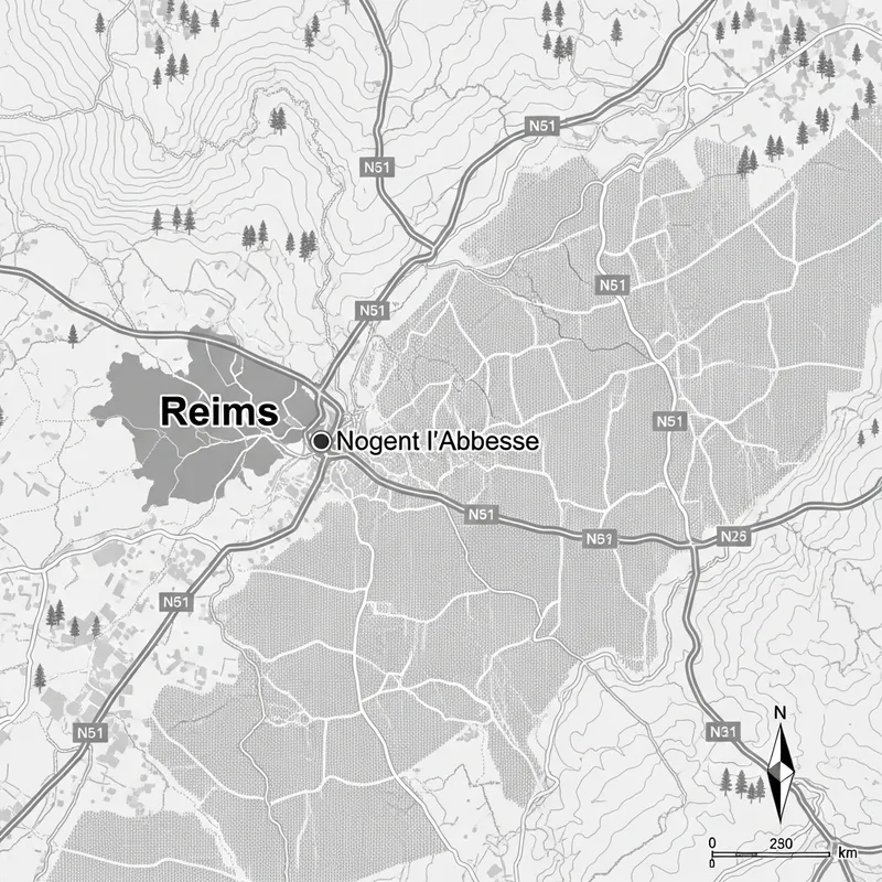 Nogent l'Abbesse Map: Vineyards, Roads & Forests Sketch
