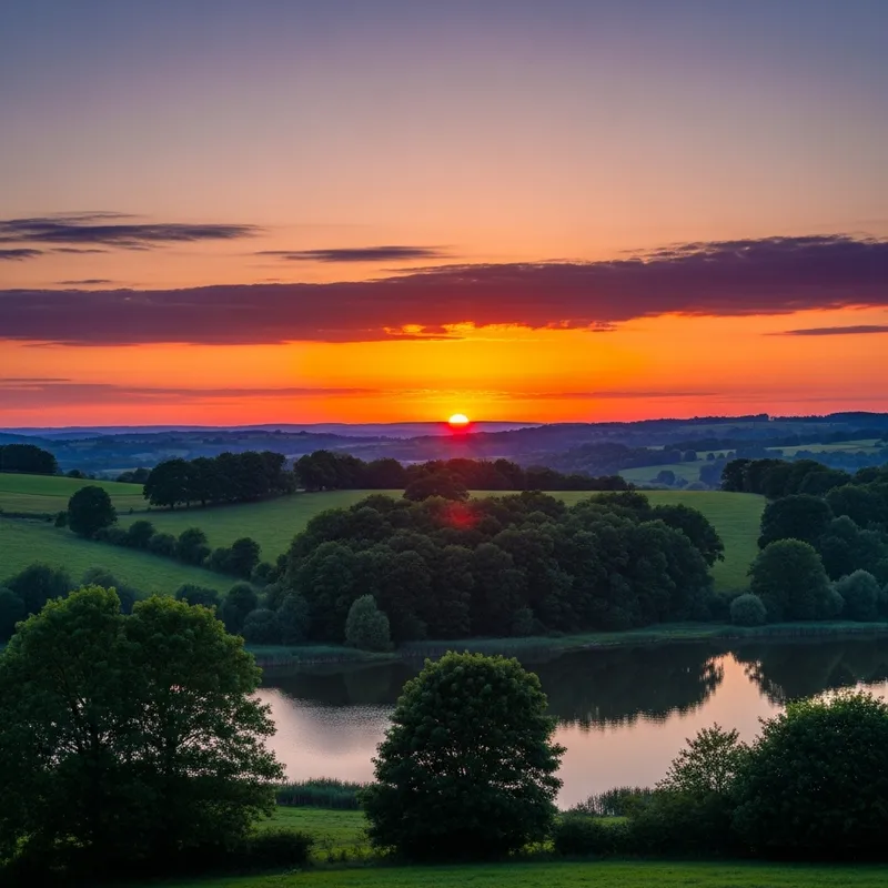 Serene Sunset Landscape | Tranquil Evening Sky Art