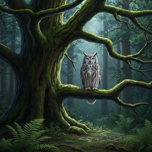 Majestic Owl in Tranquil Forest Scene