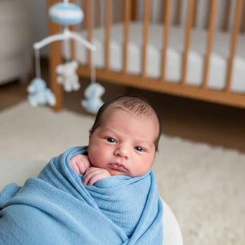 Charming Iranian Newborn Baby Boy in Blue Swaddle