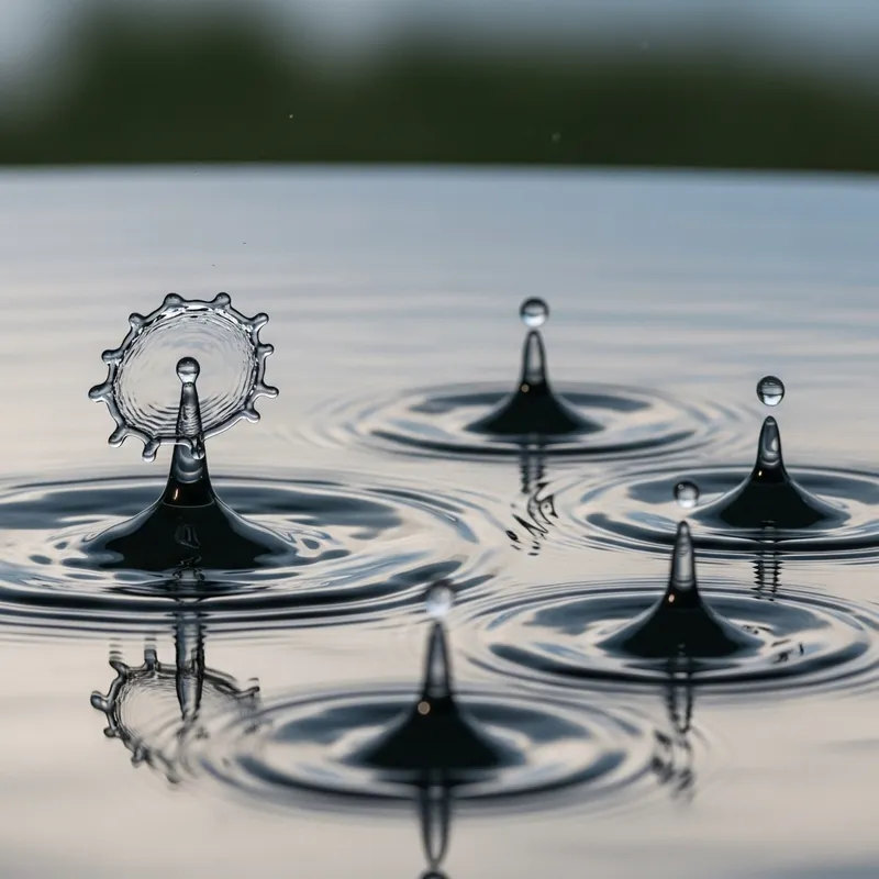 Water Droplets Falling and Creating Ripples in Water