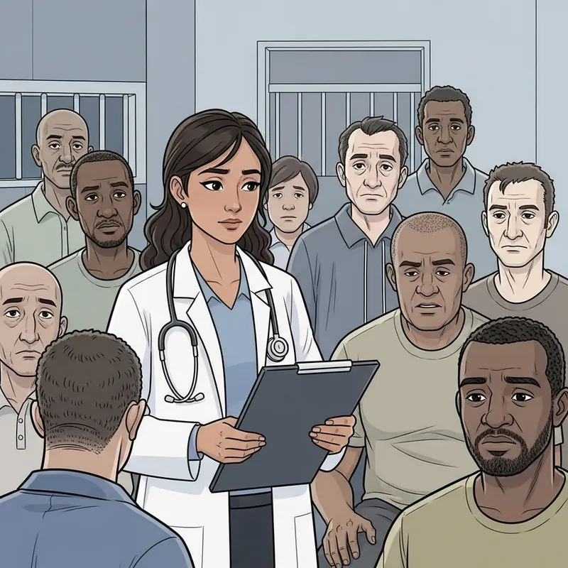 Empathetic Female Psychiatrist in Male Ward with Emotional Depth Empathetic Female Psychiatrist in Male Ward with Emotional Depth