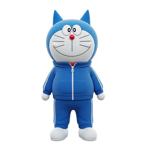 Blue Robotic Cat in Tracksuit - Fun & Energetic Character