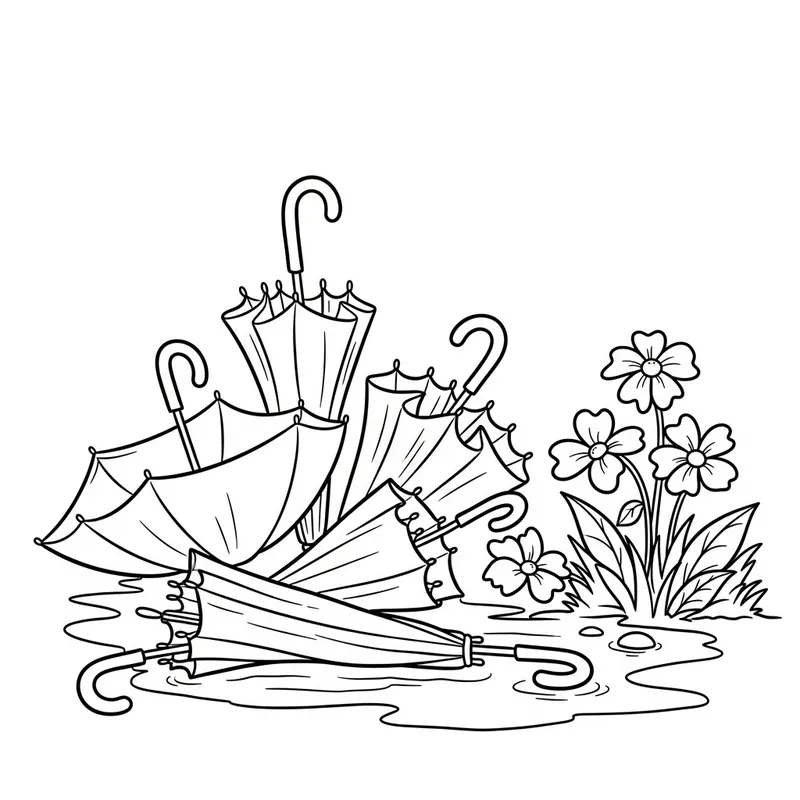 Coloring Fun: Umbrellas and Flowers for Kids