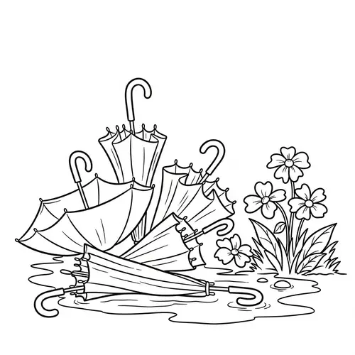 Coloring Fun: Umbrellas and Flowers for Kids