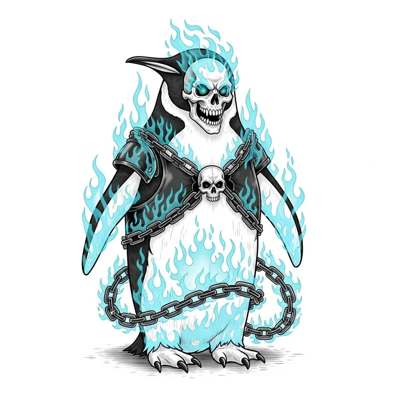 Arctic Penguin x Ghost Rider Tattoo Design