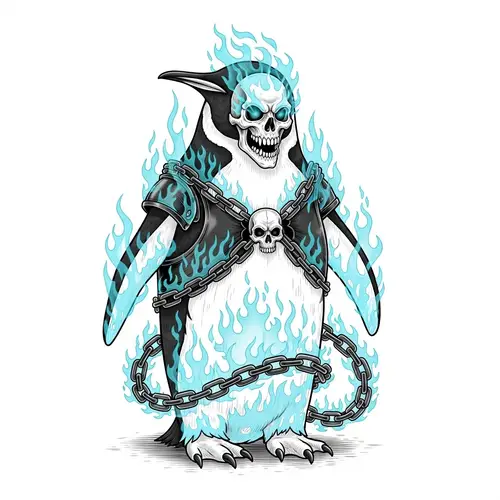 Arctic Penguin x Ghost Rider Tattoo Design